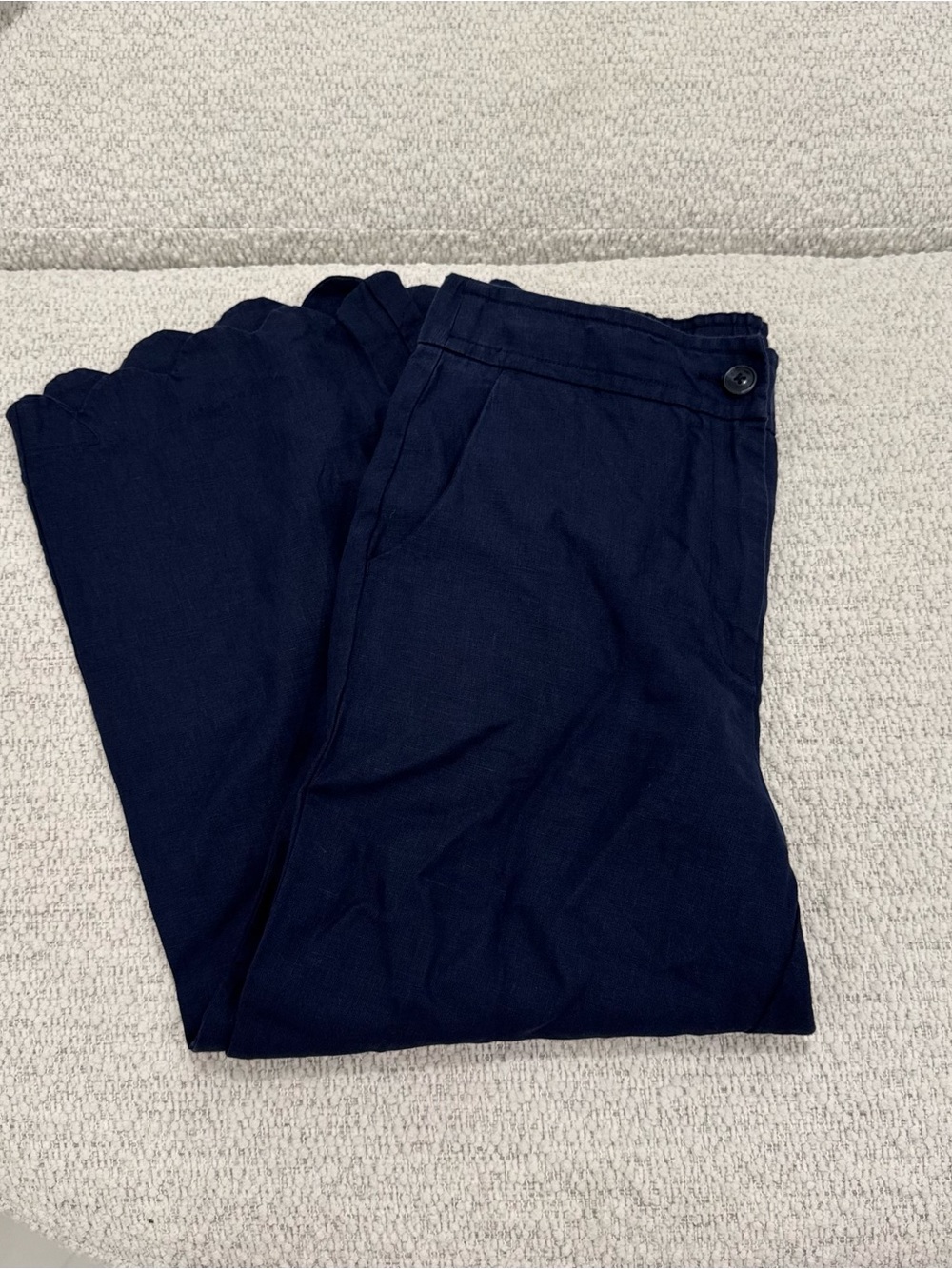 Chico’s Linen Scalloped Hem Blue Coastal Pants